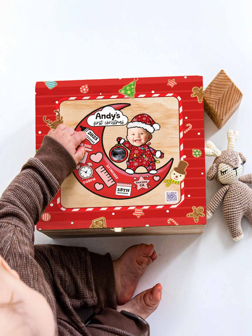Baby’s First Christmas Memory Box – Personalized Keepsake | Custom Photo, Name & Birth Details